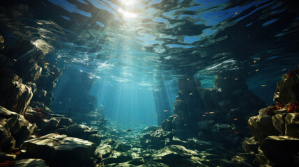 Naklejka na ściany i meble Sunlit Serenity: Underwater Ocean View. Generative AI
