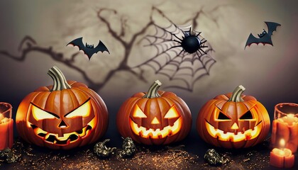 halloween pumpkin with bats and moon