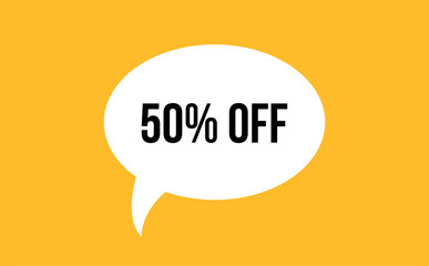 50% off speech bubble discount vector illustration. Communication speech bubble with 50% off text