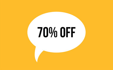 70% off speech bubble discount vector illustration. Communication speech bubble with 70% off text