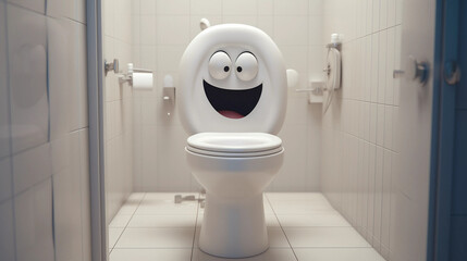 a toilette in white, with a face. looks friendly and laughs