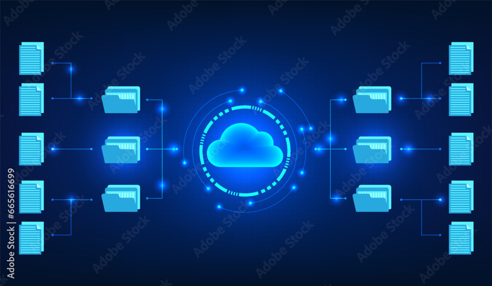 Poster cloud technology inside the technology circle along with the circle connected to the document file. 