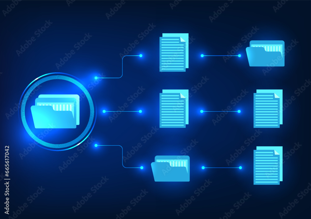 Poster document technology the document file is inside the technology circle connected to the document. for