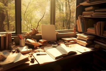 Serene and quiet study space, filled with the soft rustling of pages. Generative AI