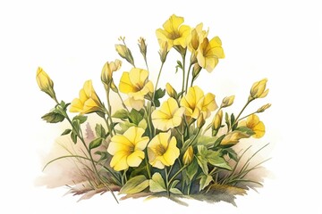 Illustration of evening primrose flowers. Generative AI