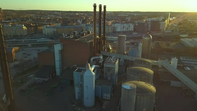Aerial view of heat and power station in Linkoping, Sweden. Electricity production from recycled waste