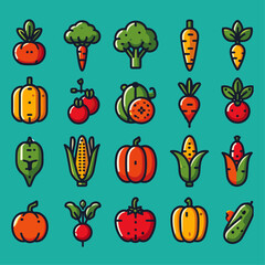 Professional Colorful icon Vegetables set design