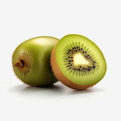 Juicy halved kiwi isolated on white. AI Generation.