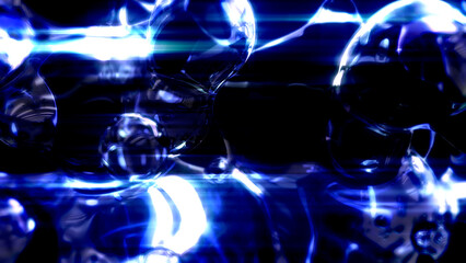 electric blue glowing limpid glass metaspheres on black - abstract 3D illustration