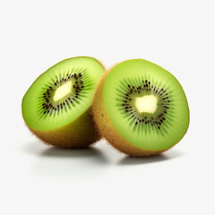 Juicy halved kiwi isolated on white. AI Generation.
