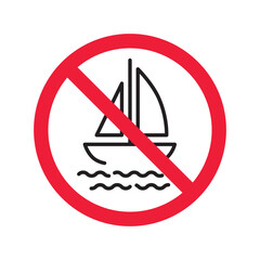 Forbidden Prohibited Warning, caution, attention, restriction label danger. No cruise vessel vector icon. Do not use ship sign design. No vessel symbol flat pictogram. No cruise