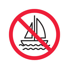 Forbidden Prohibited Warning, caution, attention, restriction label danger. No cruise vessel vector icon. Do not use ship sign design. No vessel symbol flat pictogram. No cruise