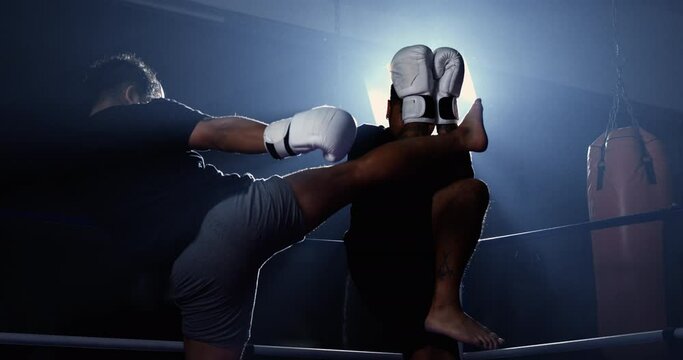 Ring Highlight - Fighter Skillfully Evades Kick under Dramatic Lighting, Captured in Stunning 800 fps Slow-Motion