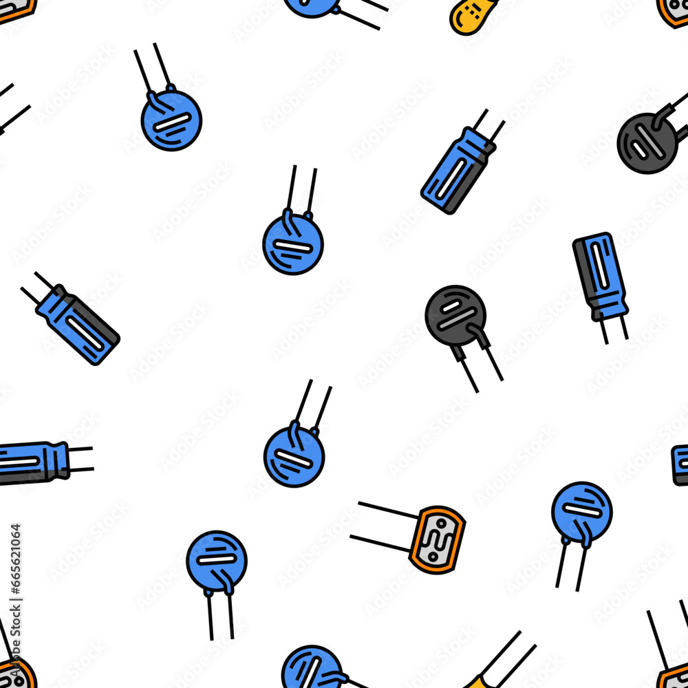 Poster electronic component circuit chip vector seamless pattern thin line illustration