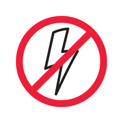 Forbidden Prohibited Warning, caution, attention, restriction label danger. No energy vector icon. Do not use charger sign design. No thunder symbol flat pictogram. No lightning