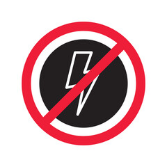 Forbidden Prohibited Warning, caution, attention, restriction label danger. No energy vector icon. Do not use charger sign design. No thunder symbol flat pictogram. No lightning