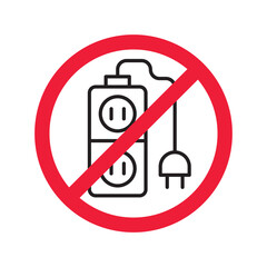 Forbidden Prohibited Warning, caution, attention, restriction label danger. No extension cord vector icon. Do not use extension cord sign design. No extension cord voltage symbol flat pictogram.