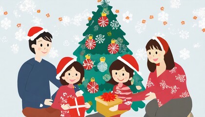 Fototapeta premium <イラスト・クリスマスイメージ>クリスマスのホームパーティ