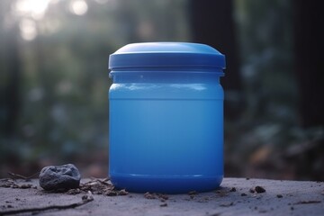 Blue plastic canister representing the concept of pollution and waste. Let's save the world from plastic. Generative AI