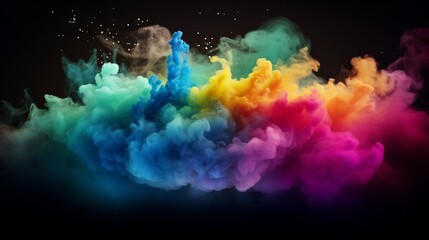 Colored powder explosion. Abstract closeup dust on black background. Colorful explode. Paint holi