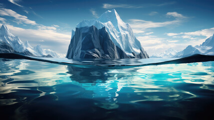 Majestic iceberg landscape under the Arctic sky, a breathtaking scene of nature's frozen beauty with underwater view