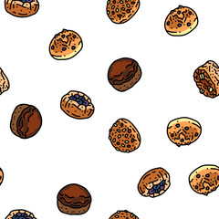 bun food meal bread vector seamless pattern thin line illustration