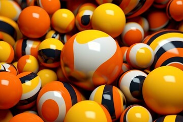 Abstract multicolored wallpaper with orange and yellow 3D balls. Generative AI