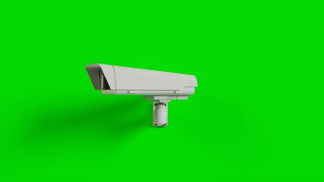 3D animated video of CCTV camera left and right movement with a green screen background