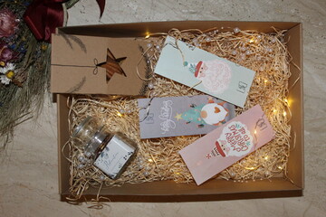 Christmas gift box with decorations