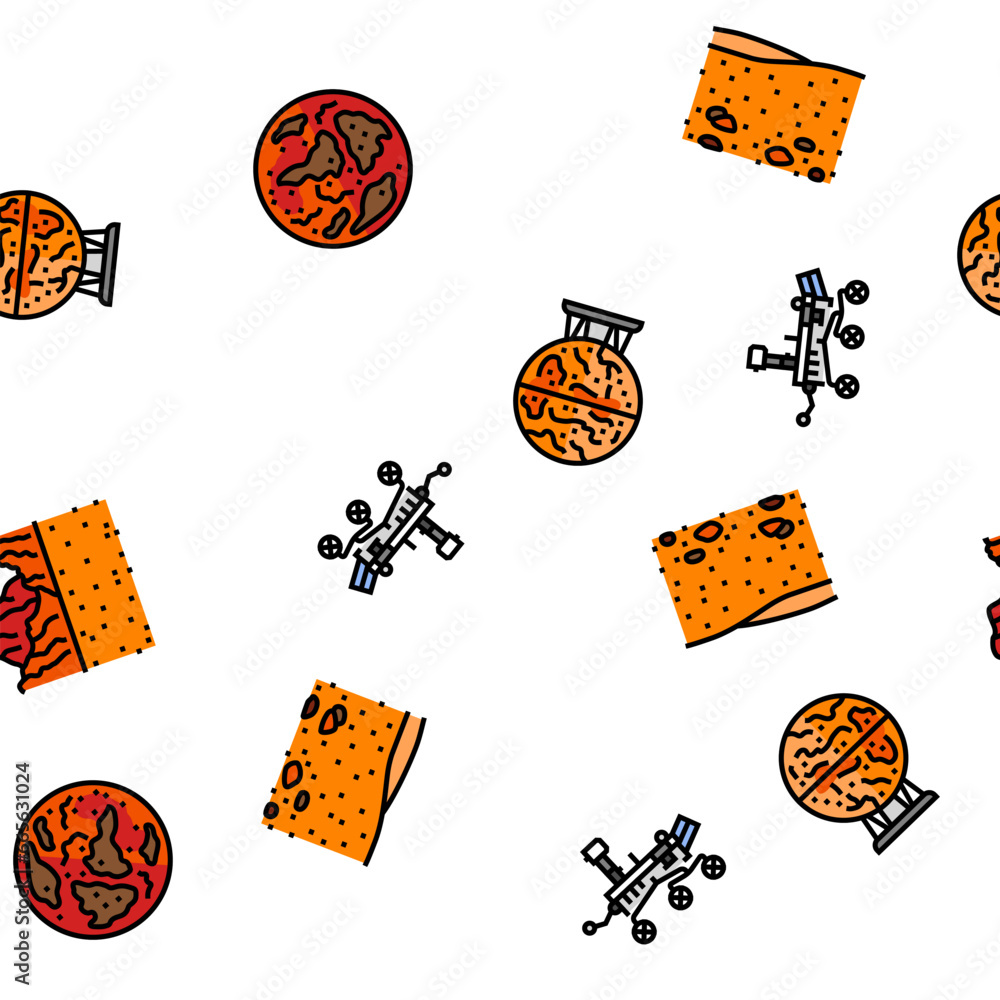 Poster mars planet space astronomy vector seamless pattern thin line illustration