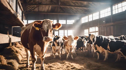 Fotobehang Cows in a farm, farming, animal husbandry, agriculture © wannasak