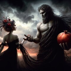 Hades and persephone dark mythology illustration halloween background