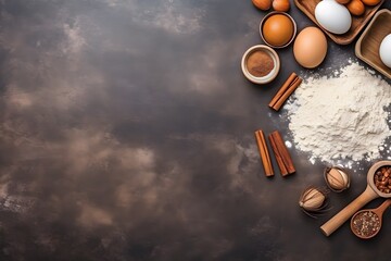 Baking or cooking background frame with ingredients. top view.