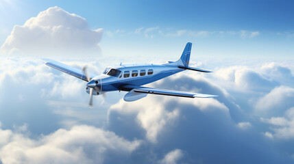Fototapeta na wymiar Business jet airplane flying on a high altitude above the clouds. Generation AI