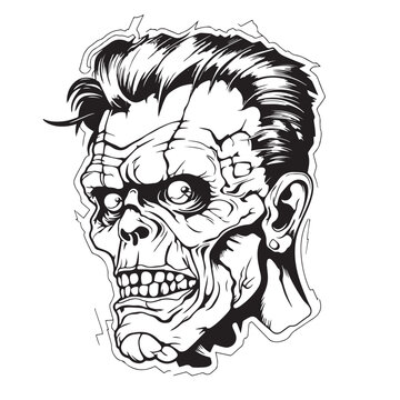 Frankenstein head sketch hand drawn Halloween Vector