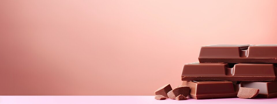 Delicious chocolate for those with a sweet tooth Simple colorful background, copy text space for ads and banner. Generative AI