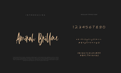 Handwritten Script font. Hand drawn brush style modern calligraphy cursive typeface. Hand Lettering and Custom Typography alphabet for Designs: Logo, Greeting Cards, Poster. Vector Brush type set.
