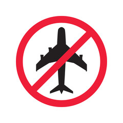 Obraz premium Forbidden Prohibited Warning, caution, attention, restriction label danger. No airplane vector icon. Do not use plane sign design. No airport symbol flat pictogram. 