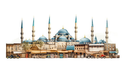 Fototapeta na wymiar Illustration capturing the essence of Istanbul's iconic skyline and culture, blending tradition and modernity in vibrant colors