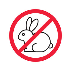 Forbidden Prohibited Warning, caution, attention, restriction label danger. No rabbit vector icon. Do not use hare sign design. No rabbit symbol flat pictogram. 