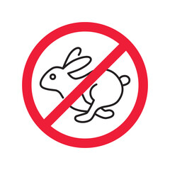 Forbidden Prohibited Warning, caution, attention, restriction label danger. No rabbit vector icon. Do not use hare sign design. No rabbit symbol flat pictogram. 