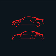 Sports car logo icon set. Motor vehicle silhouette emblems. Auto garage dealership brand identity design elements. Vector illustrations.