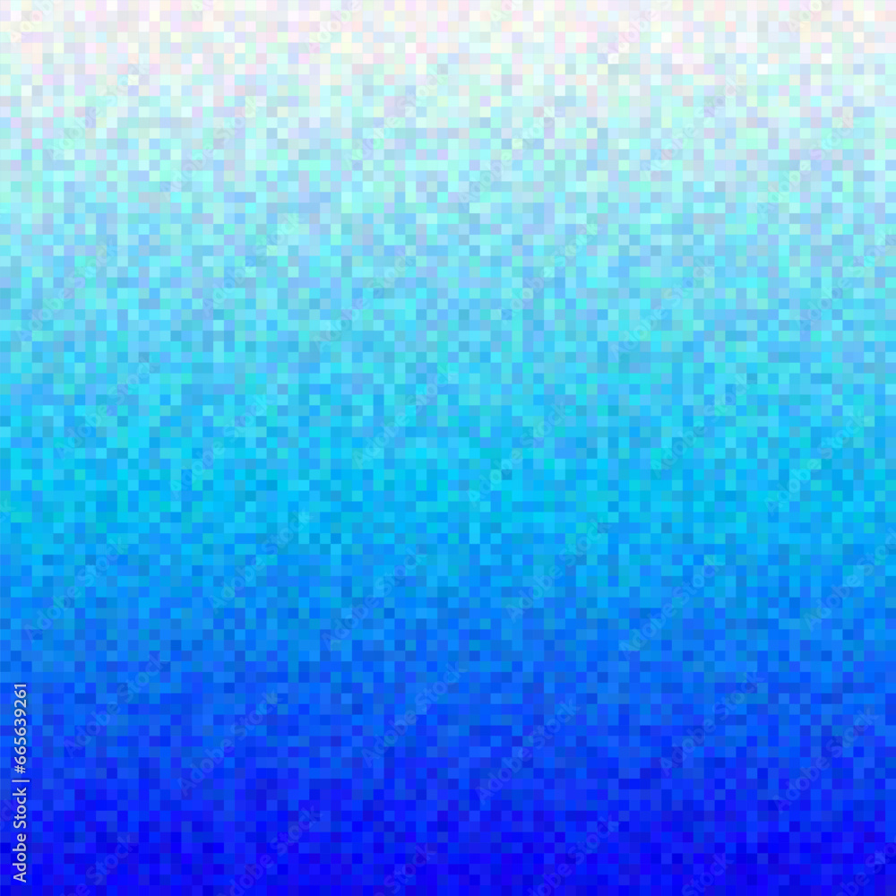 Poster fade blue water from bottom to top pixel texture with dithering. 16 bit retro vector illustration of