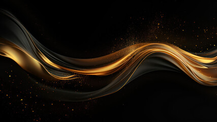 Abstract gold wave on black background. 3d rendering, 3d illustration.