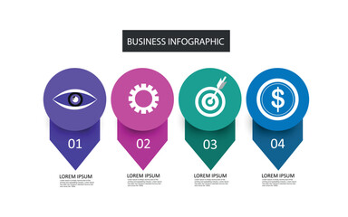 Timeline infographic with info chart. Modern presentation template with 4 steps for business process