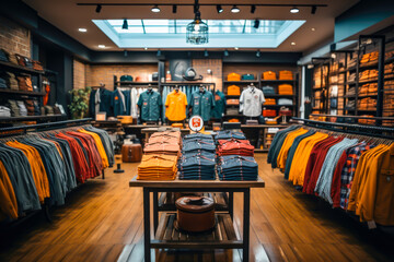 men clothes shop with customers inside, business, stores, clothing, food, services, etc. - obrazy, fototapety, plakaty