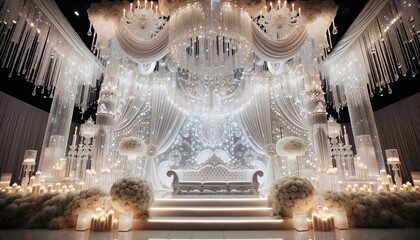 Regal White Wedding Stage with Luminous Elegance
