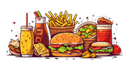 Colorful Junk Food Selection - Unhealthy Snacks, Fast Food, and Sweets for Guilty Pleasures and Cravings
