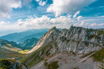 Panoramic view of Pilatus mountain in Switzerland, paragliding on Pilatus mountain.