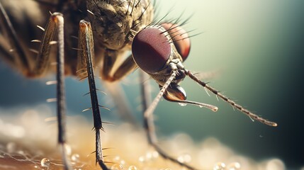 Macro detail to mosquito sucking human blood, insects - obrazy, fototapety, plakaty
